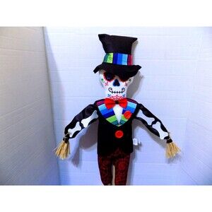 Halloween Rare Sugar Skull Scarecrow Figurine Dia De Muertos Day of Dead Decor